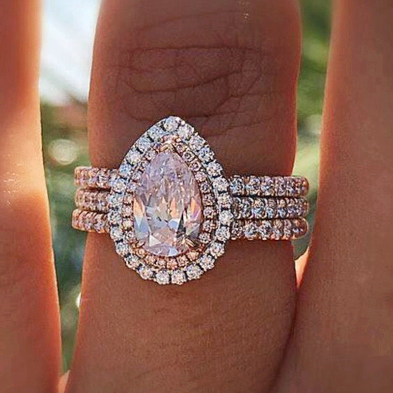 Rose Quartz Teardrop Pear-Shaped Ring