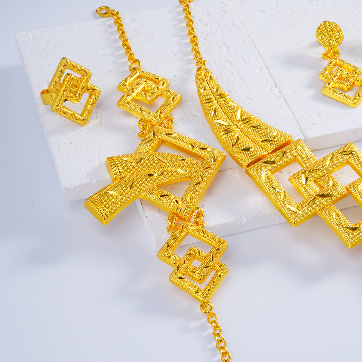 Exaggerated large necklace, earrings, bracelet, ring jewelry set