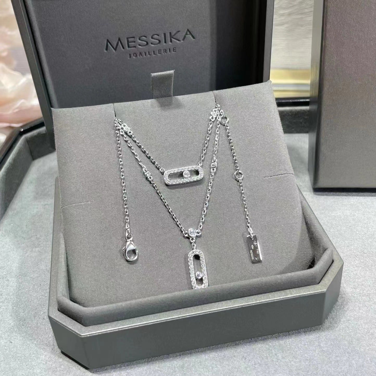 Messika women's necklace double layer tassel pendant full diamond sliding design