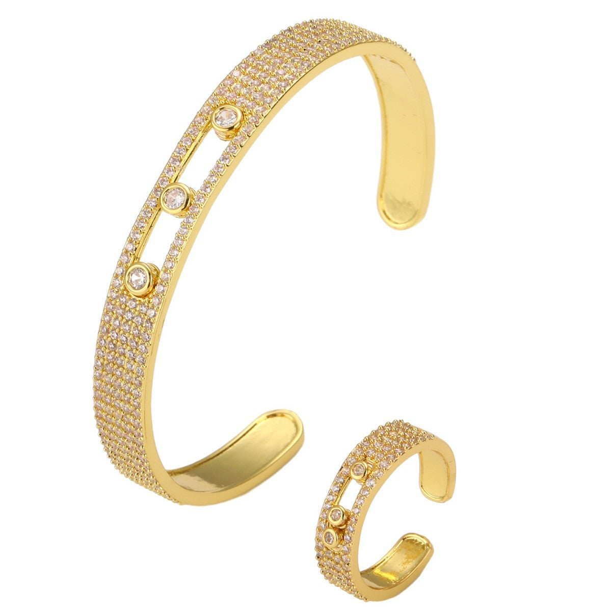 Flexible and removable three-diamond zircon bracelet and ring set