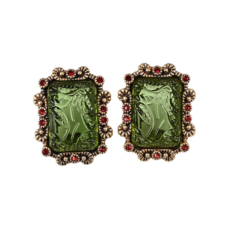 Light luxury jewelry emerald glass earrings