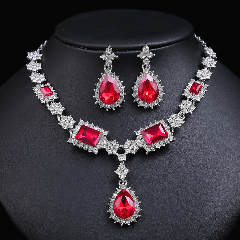 Artificial Gemstone Necklace and Earring Set