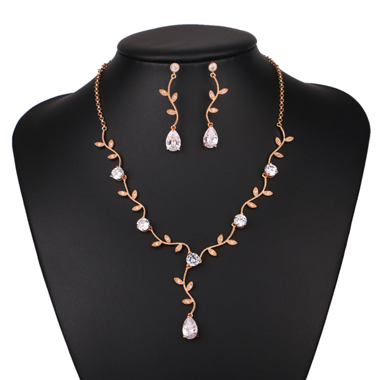 New tree branch teardrop zircon necklace and earrings set