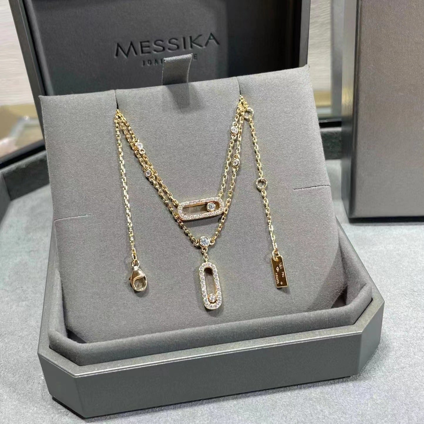 Messika women's necklace double layer tassel pendant full diamond sliding design