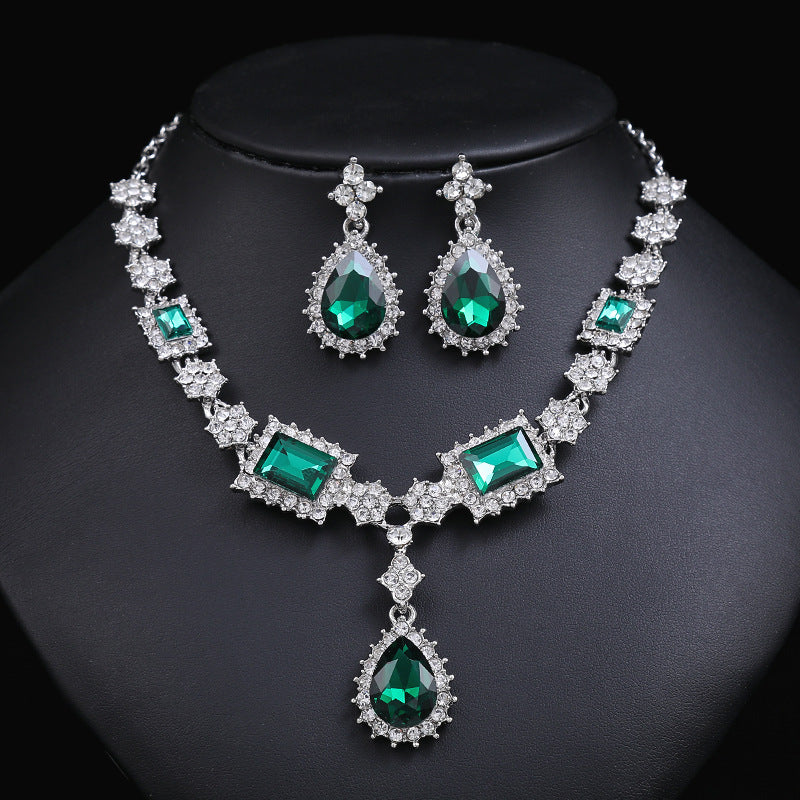 Artificial Gemstone Necklace and Earring Set