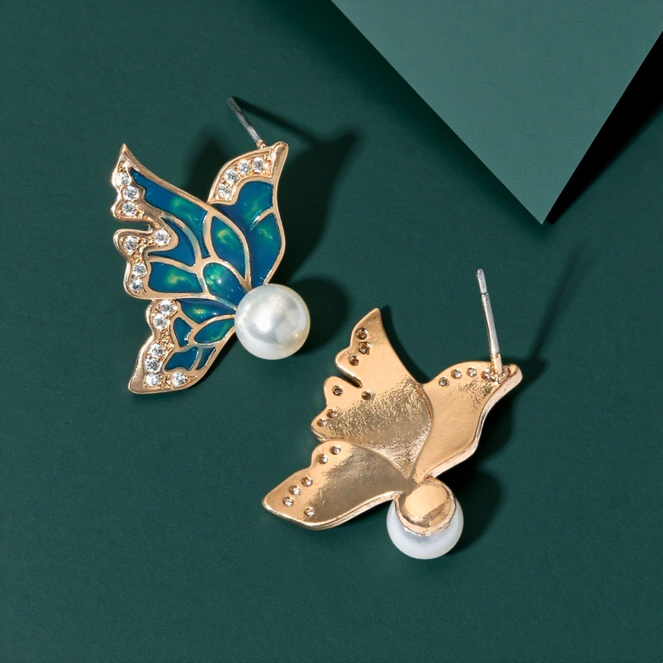 Vintage Women's Illusion Butterfly Pearl Earrings