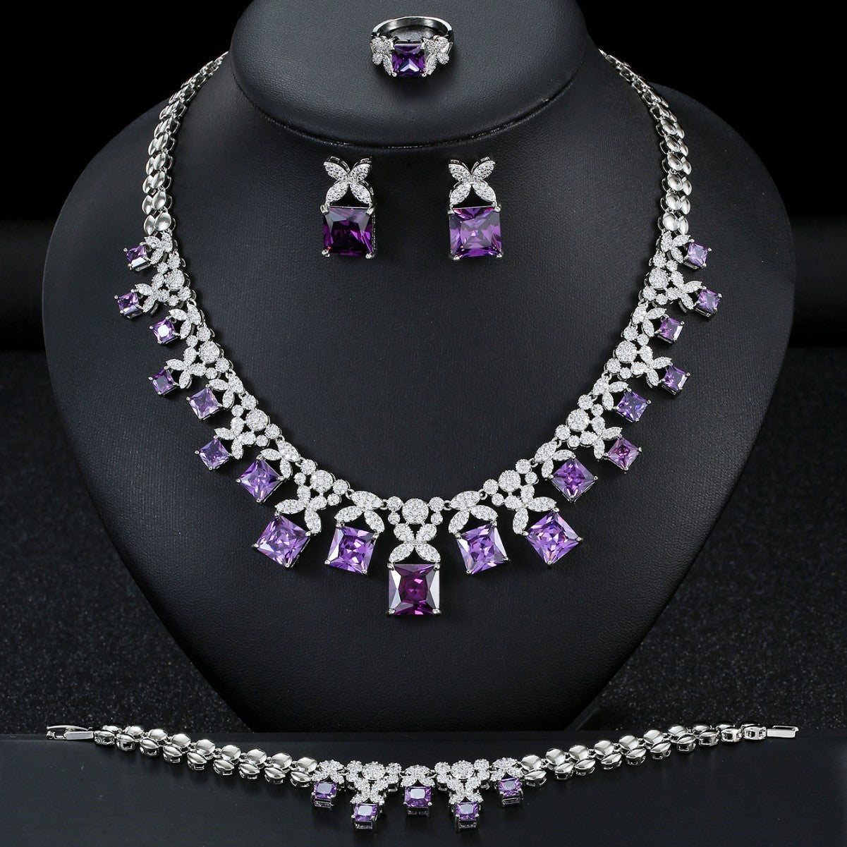 Luxury rectangular zircon four-piece set