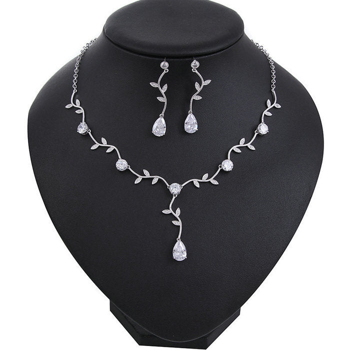 New tree branch teardrop zircon necklace and earrings set