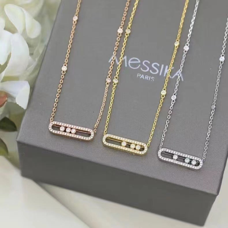 Messika women's necklace three diamond sliding full diamond design