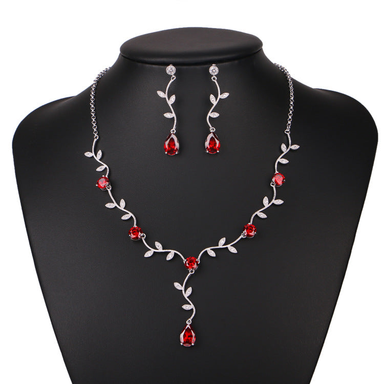 New tree branch teardrop zircon necklace and earrings set