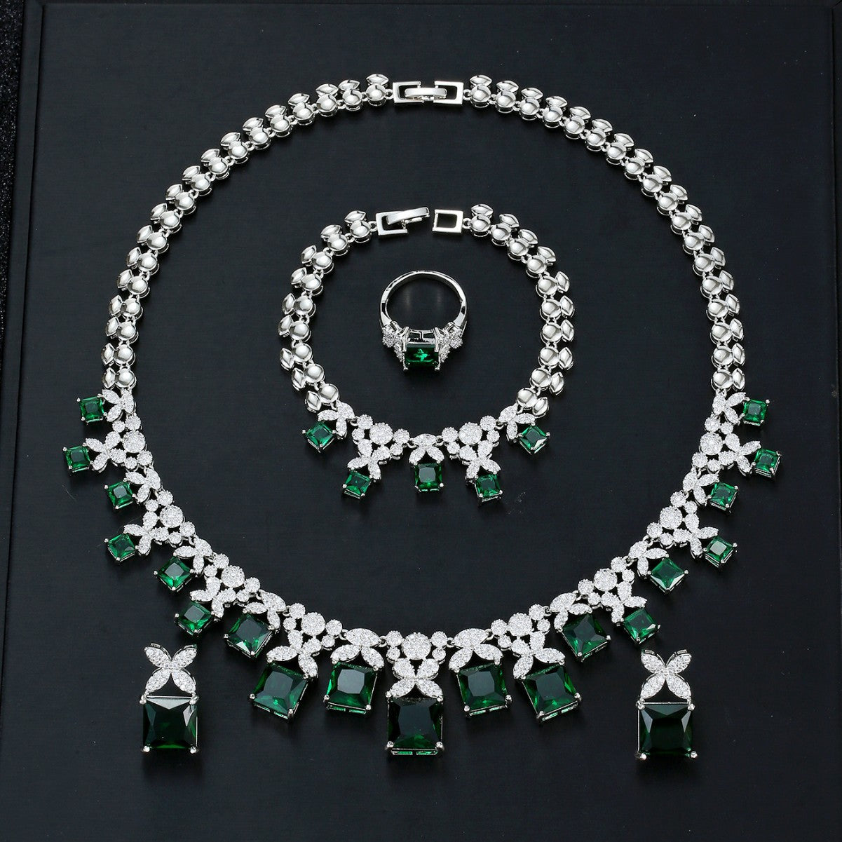 Luxury rectangular zircon four-piece set