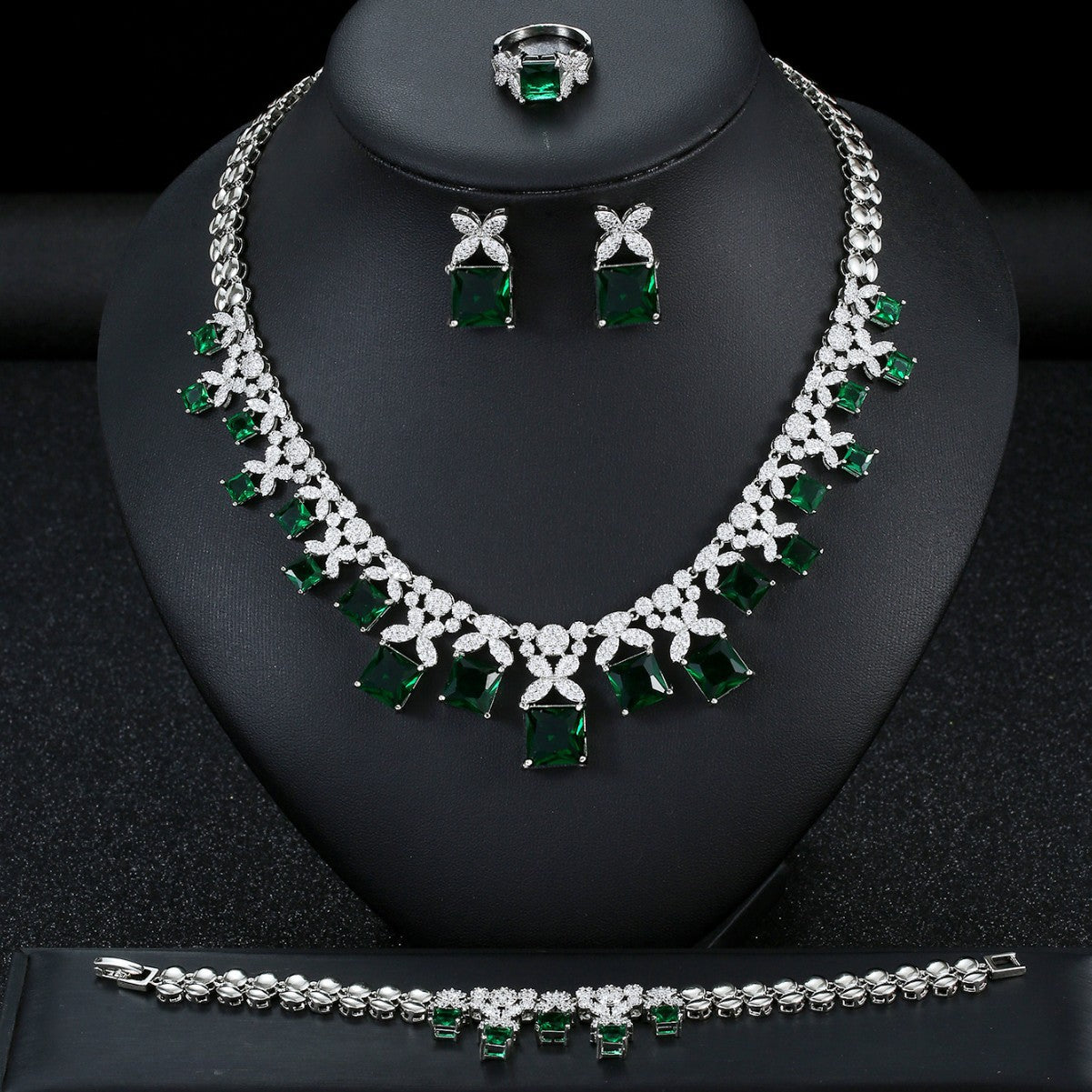 Luxury rectangular zircon four-piece set