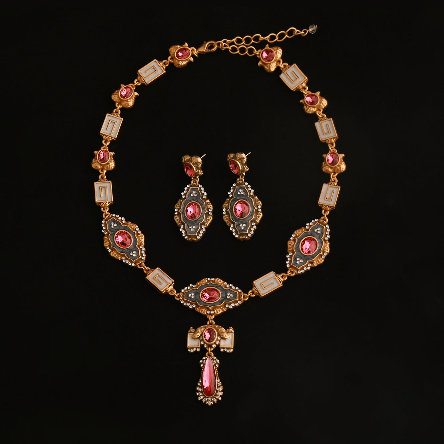 Vintage Rose Quartz Diamond Jewelry Set