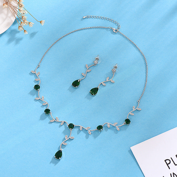 New tree branch teardrop zircon necklace and earrings set