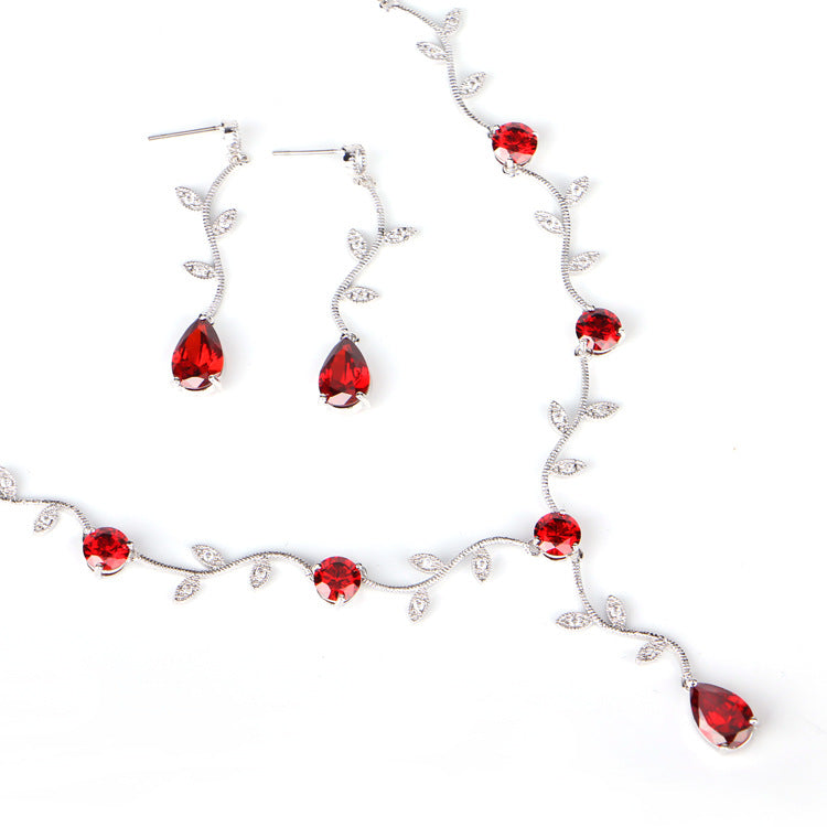 New tree branch teardrop zircon necklace and earrings set