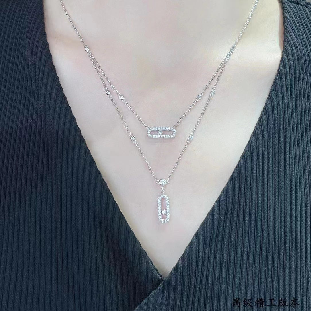 Messika women's necklace double layer tassel pendant full diamond sliding design