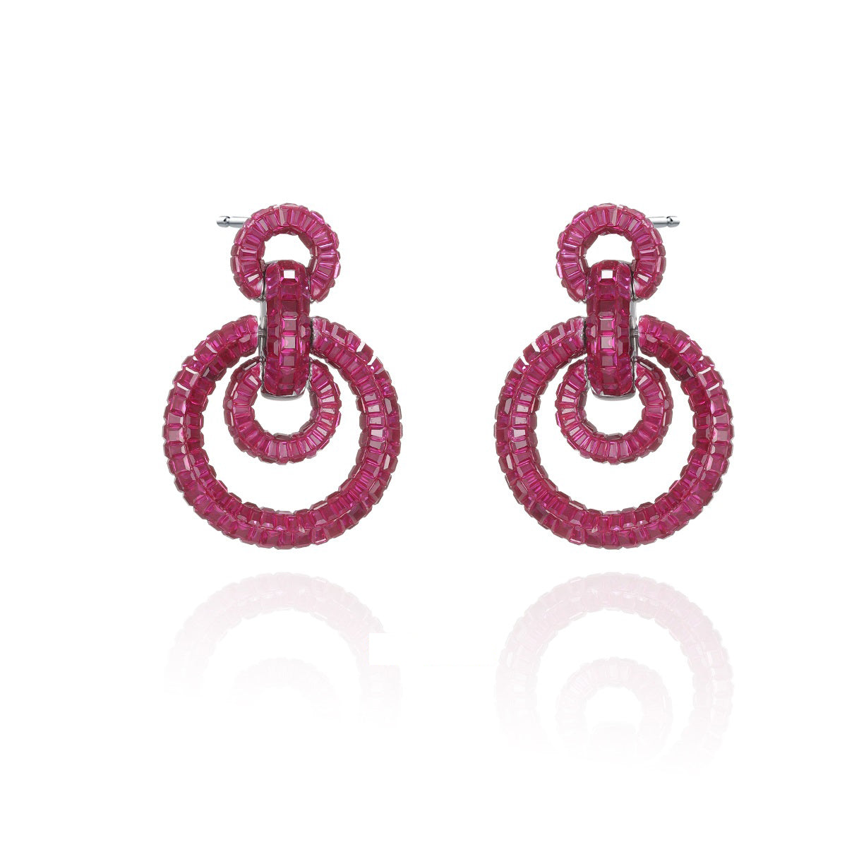 Silver Earring Round Double Round Circlering Wine Red Pendant Style