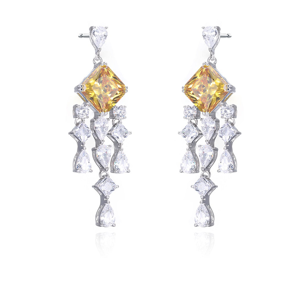 Silver earring yellow vertical bar hanging style