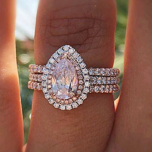 Rose Quartz Teardrop Pear-Shaped Ring