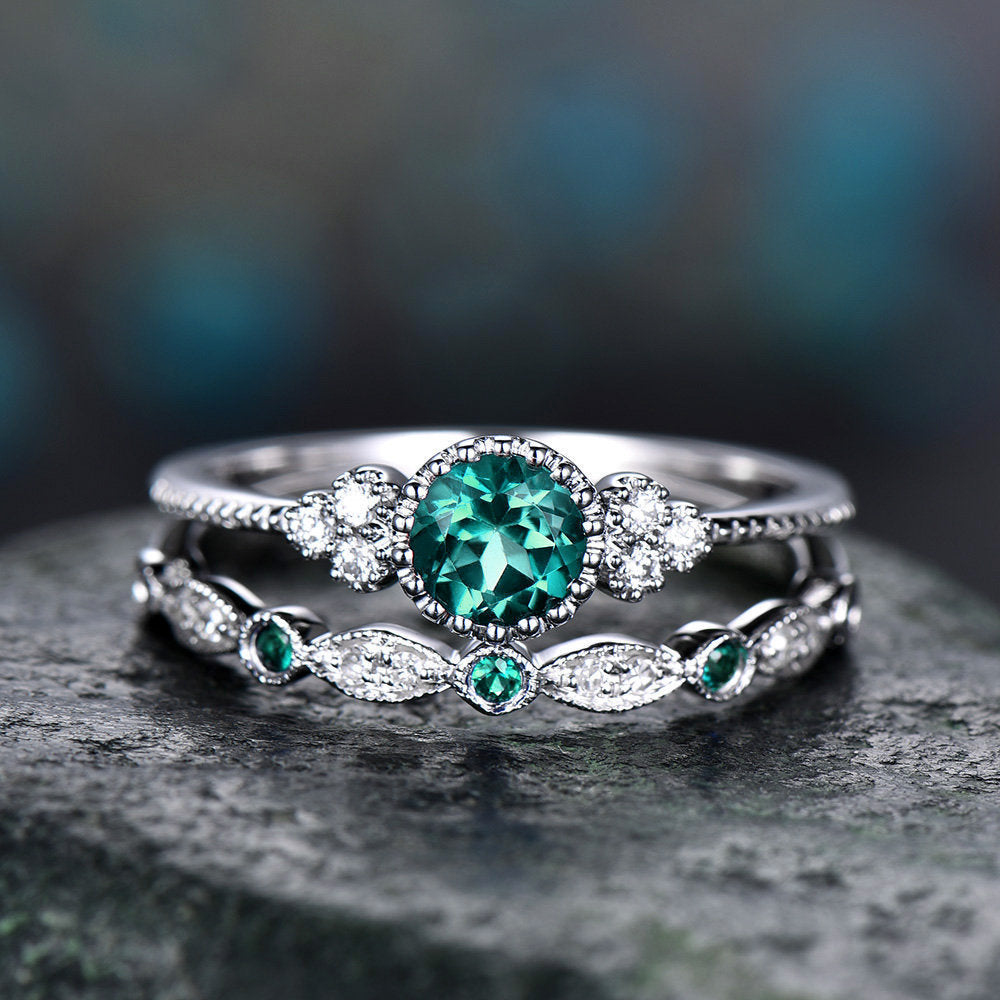Two-piece micro-paved emerald ring jewelry