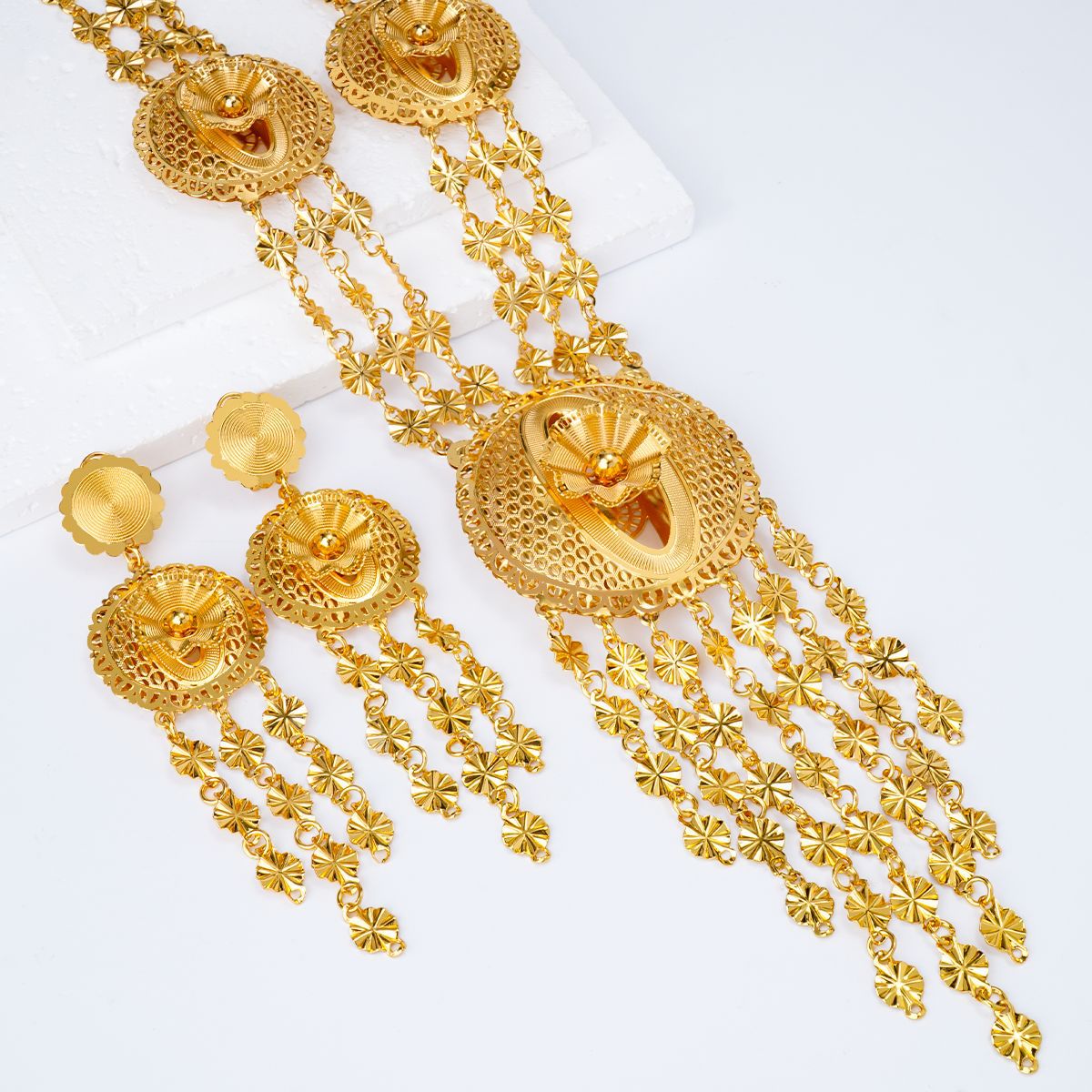 Gold-plated necklace and earring set