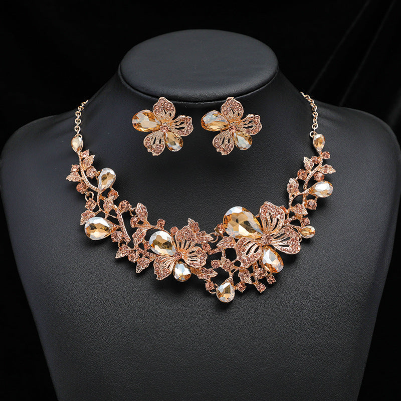 Alloy chain flower necklace earring set
