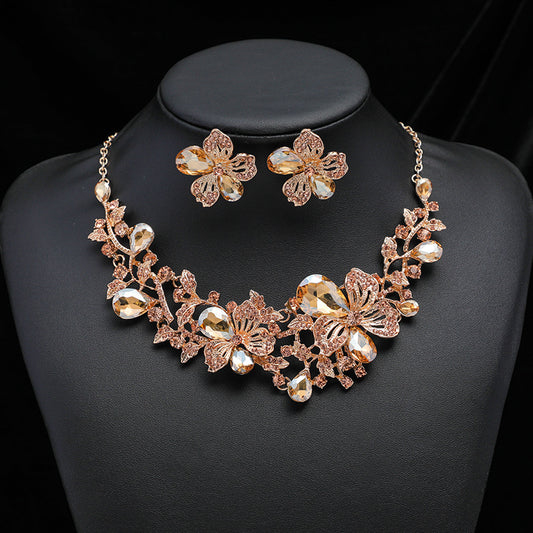Alloy chain flower necklace earring set