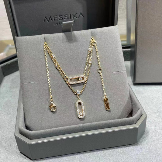 Messika women's necklace double layer tassel pendant full diamond sliding design