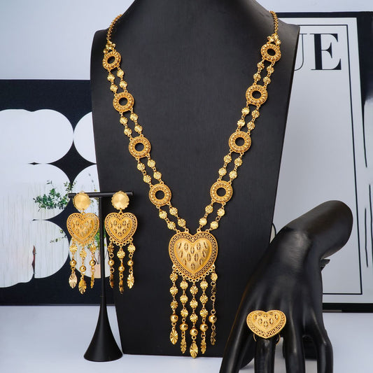 24K gold-plated flower necklace, pendant and earring set