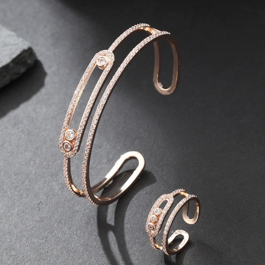 Hollow zircon bracelet and ring set