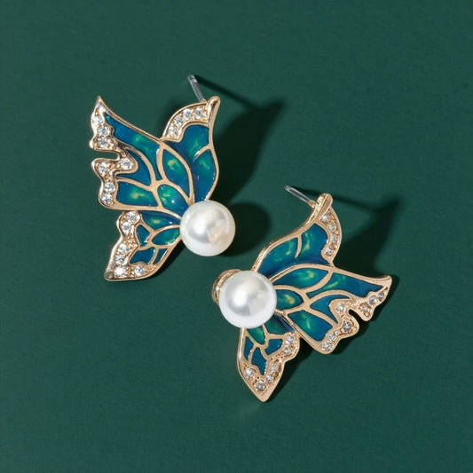 Vintage Women's Illusion Butterfly Pearl Earrings