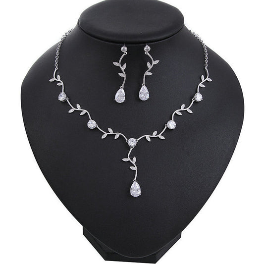 New tree branch teardrop zircon necklace and earrings set