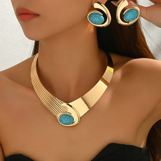 Geometric gemstone design exaggerated necklace set