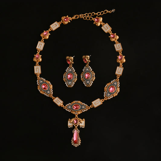 Vintage Rose Quartz Diamond Jewelry Set