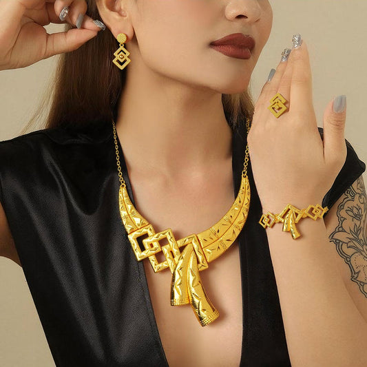 Exaggerated large necklace, earrings, bracelet, ring jewelry set