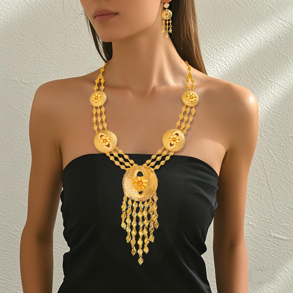 Gold-plated necklace and earring set