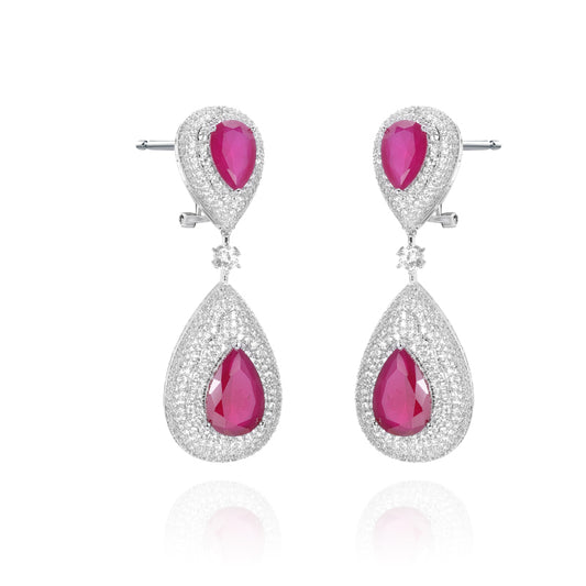 Silver red corundum zircon earring Perfect for everydaygifts.