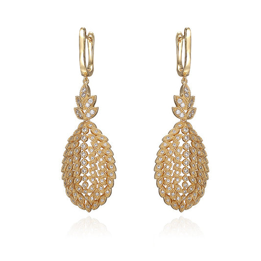 Sand gold earrings fan-shaped fan leaf hanging style