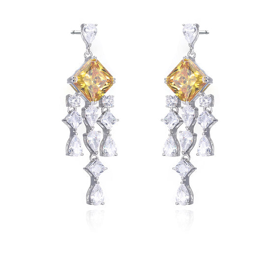 Silver earring yellow vertical bar hanging style